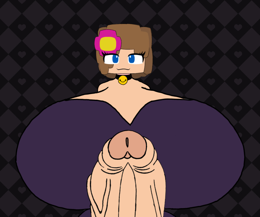 beat_banger blue_eyes brown_hair flower futanari heart horny_futa huge_penis hyper_breasts jenny_belle jenny_mod minecraft purple_shirt tagme