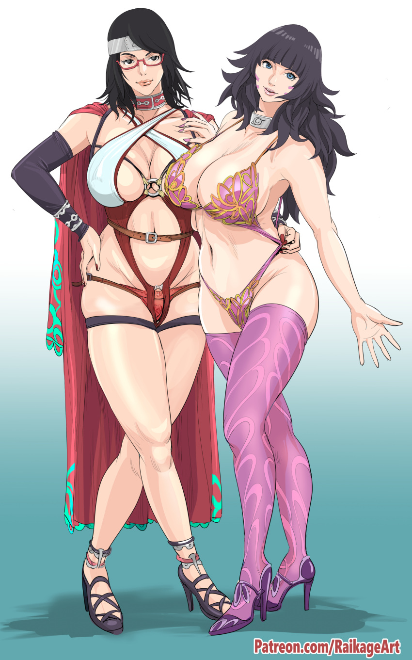 1girl 2_girls aged_up alluring arm_warmers armwear bare_legs belt big_breasts bikini bikini_bottom bikini_top black_eyes black_hair blue_eyes blue_hair boruto:_naruto_next_generations cape cleavage clothed clothing curvaceous curvy curvy_female curvy_figure duo duo_focus facepaint facial_markings feet female_focus female_only footwear forehead_protector full_body glasses hand_on_hip headband high_heels high_res himawari_uzumaki inner_sideboob legwear light-skinned_female light_skin lingerie lips lipstick long_hair looking_at_viewer makeup medium_hair naruto naruto_(series) painted_nails pale-skinned_female pale_skin panties partially_clothed pink_lips pink_lipstick pinup pose posing purple_bikini purple_legwear purple_nail_polish purple_nails purple_panties raikage_art red_nail_polish red_nails red_panties revealing_clothes sandals sarada_uchiha shoulder_length_hair shounen_jump sideboob skimpy skimpy_clothes standing stockings teen voluptuous wide_hips