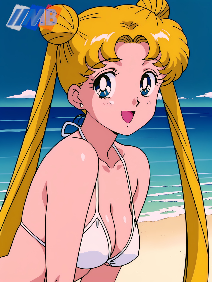 1girl accurate_art_style adult_swim alluring beach bikini bishoujo_senshi_sailor_moon bishoujo_senshi_sailor_moon_r bishoujo_senshi_sailor_moon_r_the_movie bishoujo_senshi_sailor_moon_s bishoujo_senshi_sailor_moon_s_the_movie bishoujo_senshi_sailor_moon_supers bishoujo_senshi_sailor_moon_supers_the_movie blonde_hair blue_eyes blue_sky cleavage medium_breasts michael_benson ocean pin_up toei_animation toonami usagi_tsukino viz_media