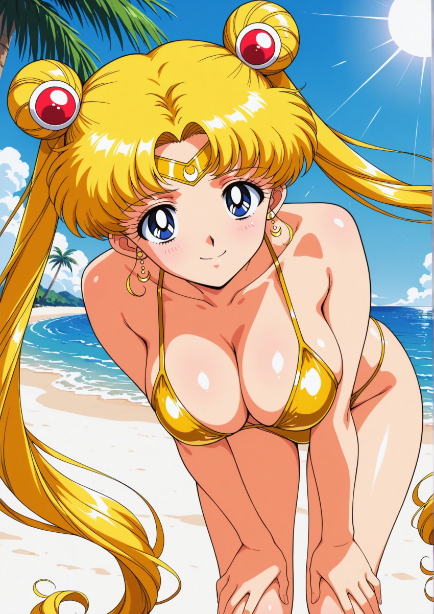 1girl accurate_art_style adult_swim alluring beach big_breasts bikini bishoujo_senshi_sailor_moon bishoujo_senshi_sailor_moon_r bishoujo_senshi_sailor_moon_r_the_movie bishoujo_senshi_sailor_moon_s bishoujo_senshi_sailor_moon_s_the_movie bishoujo_senshi_sailor_moon_supers bishoujo_senshi_sailor_moon_supers_the_movie blonde_hair blue_eyes cleavage nightcore_(artist) ocean pin_up toei_animation toonami usagi_tsukino viz_media