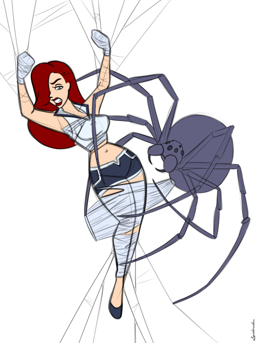 blue_eyes bondage dc_comics dc_comics ms_gsptlsnz nyxlygsptlnz red_hair redhead redhead_female spider webbing