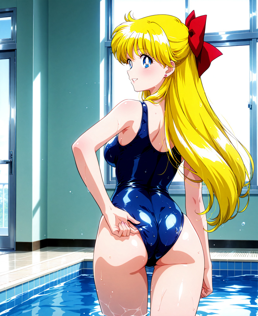 1girl accurate_art_style adult_swim alluring ass big_breasts bishoujo_senshi_sailor_moon bishoujo_senshi_sailor_moon_r bishoujo_senshi_sailor_moon_r_the_movie bishoujo_senshi_sailor_moon_s bishoujo_senshi_sailor_moon_s_the_movie bishoujo_senshi_sailor_moon_supers bishoujo_senshi_sailor_moon_supers_the_movie blonde_hair blue_eyes blue_one-piece_bikini dddske looking_at_viewer minako_aino one-piece_bikini pin_up posing swimming_pool toei_animation toonami viz_media