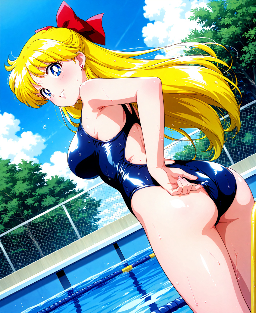 1girl accurate_art_style adult_swim alluring ass big_breasts bishoujo_senshi_sailor_moon bishoujo_senshi_sailor_moon_r bishoujo_senshi_sailor_moon_r_the_movie bishoujo_senshi_sailor_moon_s bishoujo_senshi_sailor_moon_s_the_movie bishoujo_senshi_sailor_moon_supers bishoujo_senshi_sailor_moon_supers_the_movie blonde_hair blue_eyes blue_one-piece_bikini dddske looking_at_viewer minako_aino one-piece_bikini pin_up posing swimming_pool toei_animation toonami viz_media