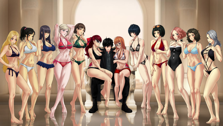 12girls 1boy 1girl akira_kurusu alluring amenoosa ann_takamaki atlus big_breasts big_breasts bikini black_hair blonde_hair blue_eyes breasts brown_eyes chihaya_mifune cleavage curvy curvy_figure feet glasses green_eyes harem haru_okumura hifumi_togo high_res high_res hime_cut joker_(persona) kasumi_yoshizawa legs long_hair makoto_niijima male megami_tensei mifune_chihaya multiple_females multiple_girls ohya_ichiko orange_hair persona persona_5 persona_5_royal ponytail red_eyes red_hair ren_amamiya sadayo_kawakami sae_niijima sakura_futaba sega shiho_suzui short_hair silf silfs silver_hair sisters standing straight sumire_yoshizawa swimsuit tae_takemi teacher_and_student toned toned_female twin_tails