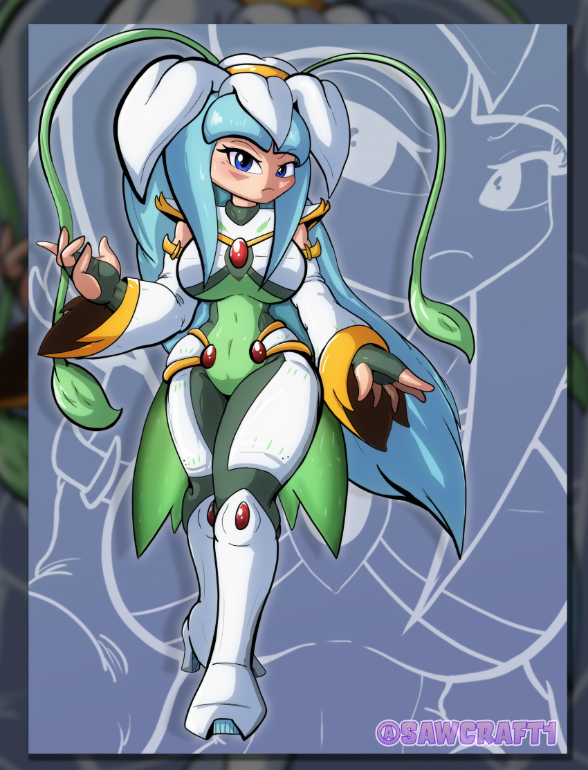 1girl 1girls 2026 4kids_entertainment abstract_background absurd_res absurd_resolution alien alien_girl alien_humanoid armor armor_heels armored_female armored_high_heeled_boots big_breasts blue_eyes blue_pseudo_hair earthia_the_seedrian echo_background elemental_creature flora_fauna green_armor high_heel_boots high_heeled_boots high_res high_resolution huge_breasts light-skinned light-skinned_female light_skin plant plant_girl plant_humanoid power_armor sawcraft1 seedrian sega solo_female sonic_the_hedgehog_(series) sonic_x thick_thighs tms_entertainment white_armor