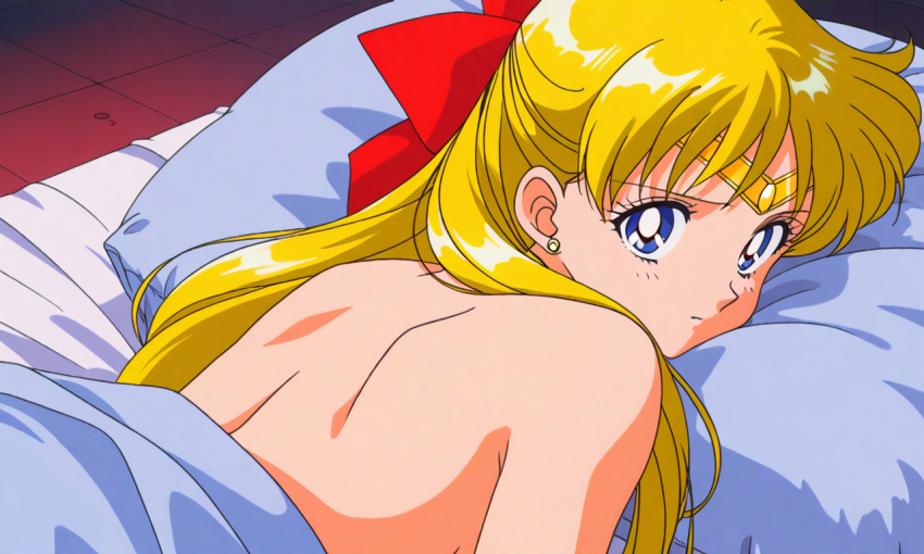1girl adult_swim alluring bed bishoujo_senshi_sailor_moon bishoujo_senshi_sailor_moon_r bishoujo_senshi_sailor_moon_r_the_movie bishoujo_senshi_sailor_moon_s bishoujo_senshi_sailor_moon_s_the_movie bishoujo_senshi_sailor_moon_supers bishoujo_senshi_sailor_moon_supers_the_movie blonde_hair blue_eyes close-up completely_nude_female giant_mountain in_bed minako_aino nude toei_animation toonami viz_media