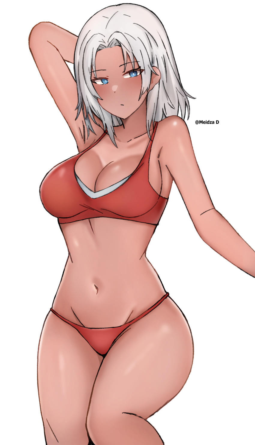 1girl alluring blue_eyes bra dark_skin elma_(xenoblade_x) meidza_d panties sports_bra tagme white_hair xenoblade_(series) xenoblade_chronicles_x