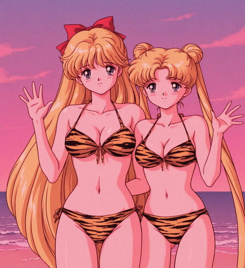2_girls adult_swim alluring beach bikini bishoujo_senshi_sailor_moon_r bishoujo_senshi_sailor_moon_r_the_movie bishoujo_senshi_sailor_moon_s bishoujo_senshi_sailor_moon_s_the_movie bishoujo_senshi_sailor_moon_supers bishoujo_senshi_sailor_moon_supers_the_movie blonde_hair blue_eyes cleavage medium_breasts minako_aino nightcore_(artist) ocean pin_up posing sunset toei_animation toonami usagi_tsukino viz_media