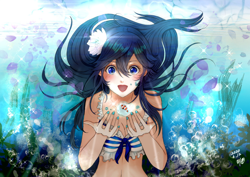 1girl alluring bikini blue_eyes blue_hair cleavage female fire_emblem fire_emblem_awakening fire_emblem_warriors intelligent_systems lucina lucina_(fire_emblem) marir medium_breasts nintendo solo underwater