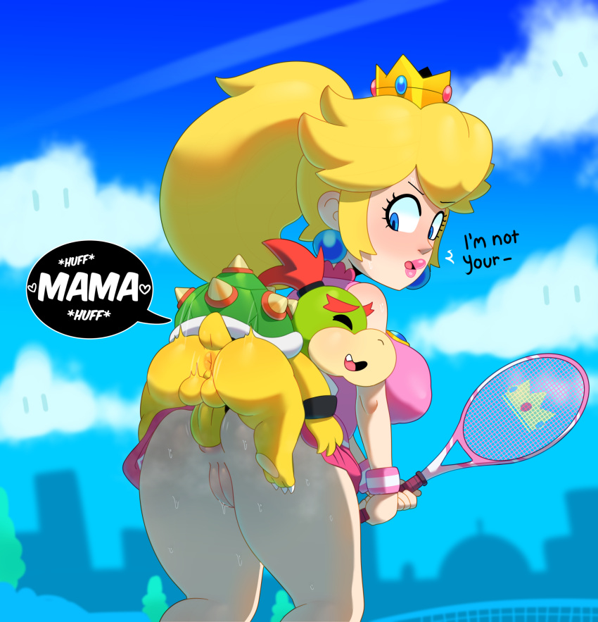 1boy 1girl 1girls age_difference anal anal_penetration anal_sex anthro anthro_male anthro_penetrating anthro_penetrating_human anus ass ass_grab athletic backsack balls ballsack big_ass big_breasts blonde_female blonde_hair blue_eyes bowser_jr. breasts bubble_ass bubble_butt crown cub curvy day dialogue earrings english english_text eyebrows eyelashes female_human female_on_anthro female_penetrated from_behind from_behind_position huge_ass human human_female human_on_anthro human_penetrated incest_play interspecies larger_female larger_human larger_penetrated light-skinned_female light_skin lipstick looking_back male male/female male_anus male_cub male_on_human male_penetrating male_penetrating_female mario_(series) mario_tennis mommy_kink nintendo older_female older_female_and_younger_male older_human older_penetrated outside perching_position pink_lipstick pink_shirt pink_skirt ponytail princess_peach pussy questionable_consent scalie scalie_male sex size_difference smaller_anthro smaller_male smaller_penetrating smaller_penetrating_bigger somescrub speech_bubble sports sweat tennis_racket tennis_uniform testicle text thick thick_ass thick_lips thick_thighs voluptuous voluptuous_female wide_hips wristbands young young_anthro young_male younger_anthro younger_male younger_penetrating younger_penetrating_older