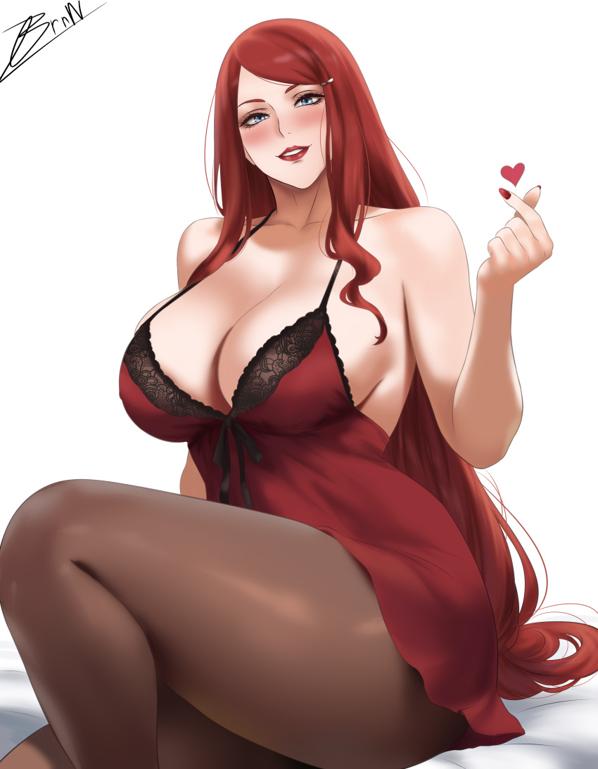 1girl big_breasts blue_eyes brnn bubble_butt cleavage horny inviting_to_sex kushina kushina_(naruto) kushina_uzumaki looking_at_viewer naruto naruto_(series) naruto_shippuden on_bed pose red_hair sitting teasing thick_thighs uzumaki_kushina