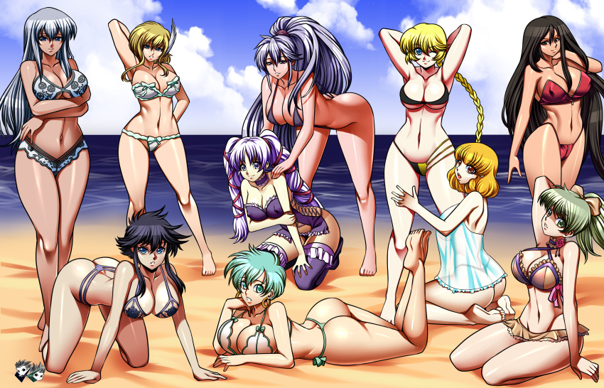 6+girls absurd_res all_fours alluring altena_(fire_emblem) aqua_eyes aqua_hair arm_behind_head arms_behind ass barefoot beach bent_over big_breasts bikini black_hair blonde_hair blue_eyes blue_sky boots braid cleavage cloud fee_(fire_emblem) feet female_focus fire_emblem fire_emblem:_genealogy_of_the_holy_war hair_ribbon harem head high_res huge_filesize intelligent_systems ishtar_(fire_emblem) jadenkaiba julia_(fire_emblem) kneel lana_(fire_emblem) larcei_(fire_emblem) lene_(fire_emblem) lingerie long_hair lying matching_hair/eyes multiple_girls naked_from_the_waist_down nanna_(fire_emblem) navel negligee nintendo ocean on_stomach one_eye_closed open_mouth patty_(fire_emblem) red_bikini ribbon see-through_clothes short_hair sky sling_bikini slingshot_swimsuit standing stockings swimsuit the_pose thigh_high_boots thong tine_(fire_emblem) toes under_boob underwear white_bikini white_hair wink