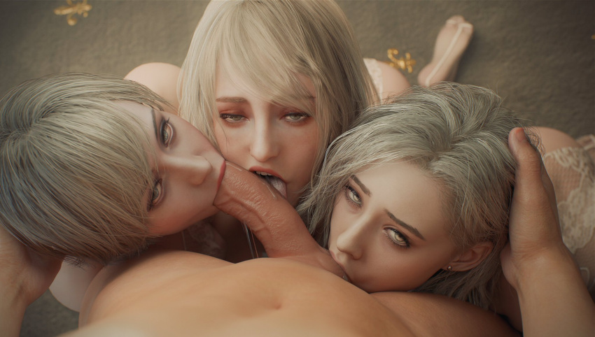 1boy 1girl 3_girls 3d abs ashley_graham ashley_graham_(ella_freya) athletic_female ball_sucking big_penis biohazard_4 blonde_female blonde_hair blowjob_face blue_eyes capcom fellatio foursome fugtrup grace_ashcroft grace_ashcroft_(julia_pratt) human leon_kennedy leon_scott_kennedy light-skinned_female light-skinned_male light_skin male oral oral_sex penis pov realistic resident_evil resident_evil_4 resident_evil_4_(remake) resident_evil_4_remake resident_evil_6 resident_evil_9 resident_evil_9:_requiem resident_evil_requiem sherry_birkin sherry_birkin_(bridgette_haze) sucking sucking_penis triple_fellatio twitter video_game_character video_game_franchise video_games