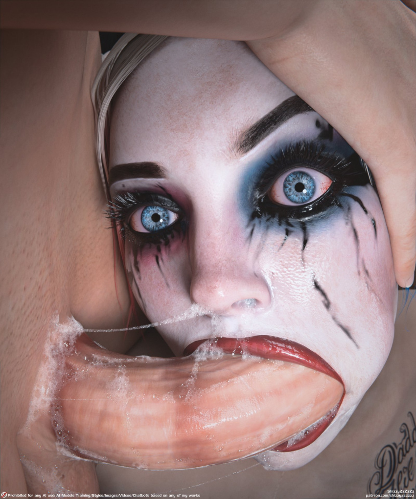 1futa 1girl 2_girls 3d 3d_(artwork) 3d_art 3d_artwork 3d_model batman_(series) blue_eyes cheek_bulge completely_naked completely_nude dc dc_comics digital_art digital_artwork_(media) digital_media digital_media_(artwork) eyes_wide_open fellatio futanari harley_quinn harley_quinn_(injustice) holding_head injustice_2 naked_female naked_futa nose_bubble nude nude_female nude_futa runny_makeup shaved_crotch shizzyzzzzzz spit spit_trail tagme tattoo_on_chest wide_open_eyes
