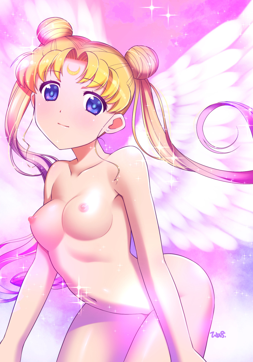 1girl 1girl 1girl adult_swim alluring bishoujo_senshi_sailor_moon bishoujo_senshi_sailor_moon_r bishoujo_senshi_sailor_moon_r_the_movie bishoujo_senshi_sailor_moon_s bishoujo_senshi_sailor_moon_s_the_movie bishoujo_senshi_sailor_moon_sailor_stars bishoujo_senshi_sailor_moon_supers bishoujo_senshi_sailor_moon_supers_the_movie blonde_hair blue_eyes breasts closed_mouth collarbone completely_nude double_bun earrings facial_mark feathered_wings forehead_mark hair_bun high_res himehachi_(hime8manga) jewelry long_hair medium_breasts navel nipples nude sparkle toei_animation toonami twin_tails usagi_tsukino very_long_hair viz_media white_wings wings