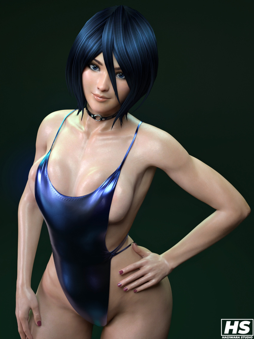 1girl 1girl 1girls 3d alluring black_hair bleach blue_eyes female_only hagiwara_studio high_res high_resolution kuchiki_rukia medium_breasts pin_up short_hair solo_female swimsuit tagme