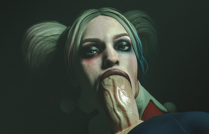 1girl 1girls 3d batman:_arkham_knight batman_(series) blender blonde blonde_hair blue_eyes dc_comics dc_comics fellatio fellatio female_focus full_mouth harley_quinn harley_quinn_(classic) harley_quinn_(injustice) injustice_2 lipstick looking_pleasured makeup makeup_running male mouthful oral oral_penetration oral_sex partial_male penis photorealism photorealistic pigtails pleasure_face project_vega realistic realistic_textures ruined_makeup straight sucking sucking_penis veiny_penis