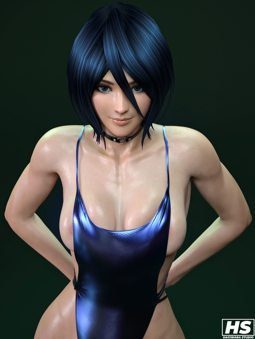 1girl 3d alluring black_hair bleach blue_eyes female_only hagiwara_studio high_res high_resolution kuchiki_rukia medium_breasts pin_up short_hair solo_female swimsuit tagme