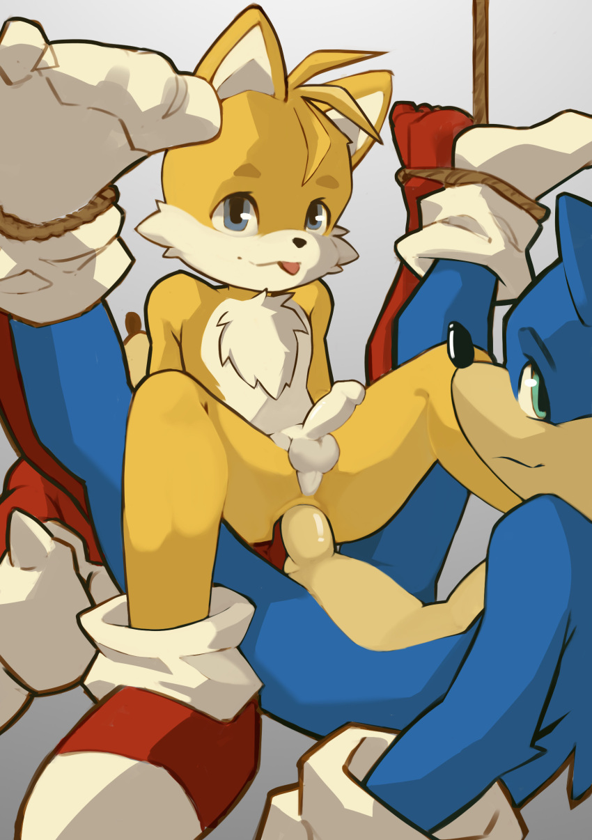 2022 2boys absurd_res age_difference anal anal_sex ankles_tied anthro balls bb_xiongmao blep blue_body blue_eyes bound bound_together canid canine chest_tuft clothing crouching crouching_sex cub digital_drawing_(artwork) digital_media_(artwork) dominant dominant_young double_anal double_penetration eulipotyphlan feet feet_tied footwear foreskin fox fur genitals gloves green_eyes group handwear hedgehog high_res humanoid_genitalia humanoid_penis looking_at_viewer lying male male/male mammal miles_"tails"_prower on_back orange_body penetration penile penile_penetration penis penis_in_ass penis_size_difference perineum raised_leg red_body retracted_foreskin sega shoes smile smiling_at_viewer smirk smirking_at_viewer socks sonic_the_hedgehog sonic_the_hedgehog_(series) tails tan_body tan_fur tongue tongue_out trio tuft white_body white_fur young younger_penetrated