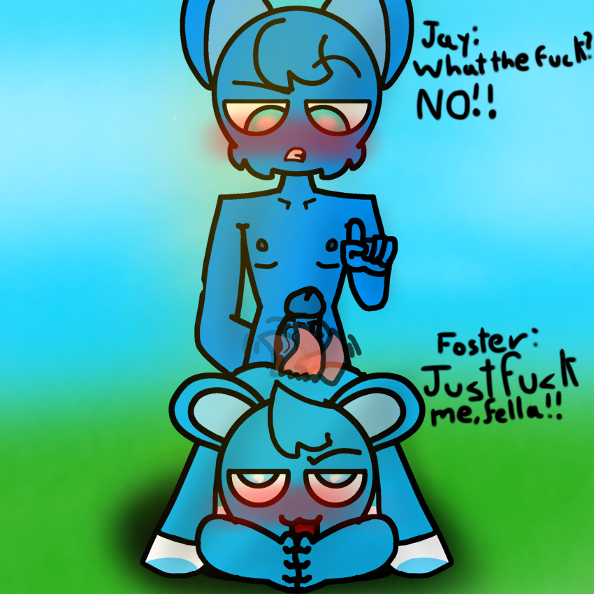 aged_up angry_expression blue_eyes blue_fur blue_thighhighs blush coincidence cyan_eyes field_background foster_(sprunki) grass jay_(sprunki) mochimochz ready_to_fuck rejecting_sex rejection sexy_pose shocked_expression sketch socks sprunki sprunki_oc