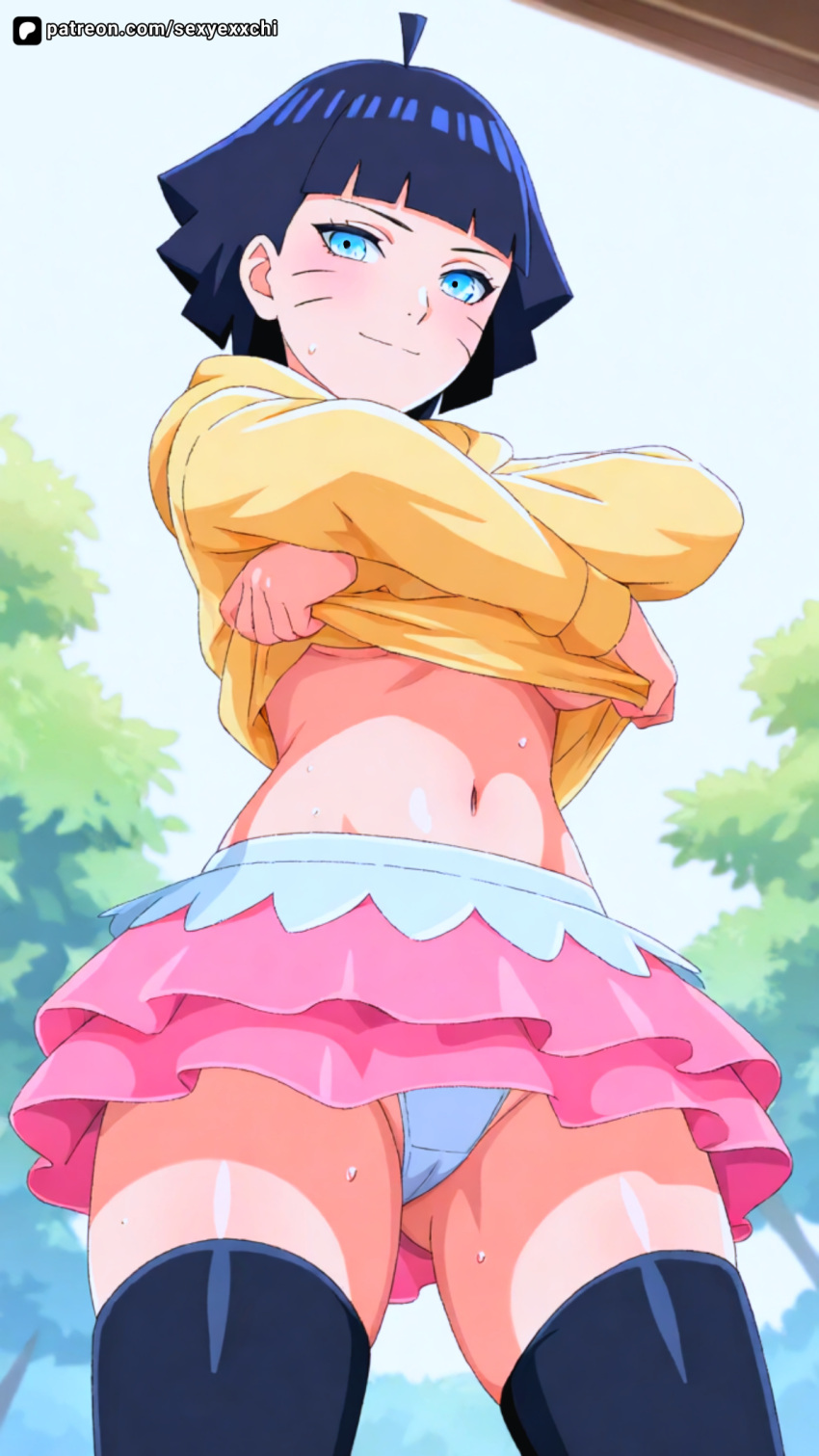 black_hair blue_eyes boruto boruto:_naruto_next_generations breasts miniskirt naruto naruto_(series) nude panties seductive semi_nude sexy short_hair thighs uzumaki_himawari white_panties